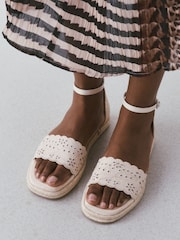 Bone Square Toe Lazer Cut Sandals - Image 2 of 8
