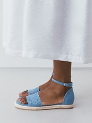 Blue Denim Square Toe Lazer Cut Sandals - Image 3 of 9