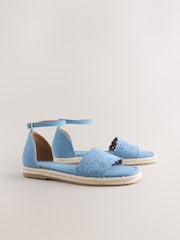 Blue Denim Square Toe Lazer Cut Sandals - Image 5 of 9