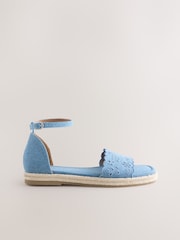 Blue Denim Square Toe Lazer Cut Sandals - Image 6 of 9
