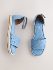 Blue Denim Square Toe Lazer Cut Sandals - Image 7 of 9