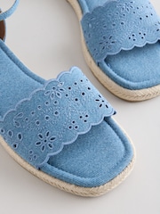 Blue Denim Square Toe Lazer Cut Sandals - Image 9 of 9