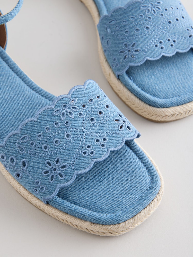 Blue Denim Square Toe Lazer Cut Sandals - Image 9 of 9 Blue Denim Square Toe Lazer Cut Sandals - Image 9 of 9