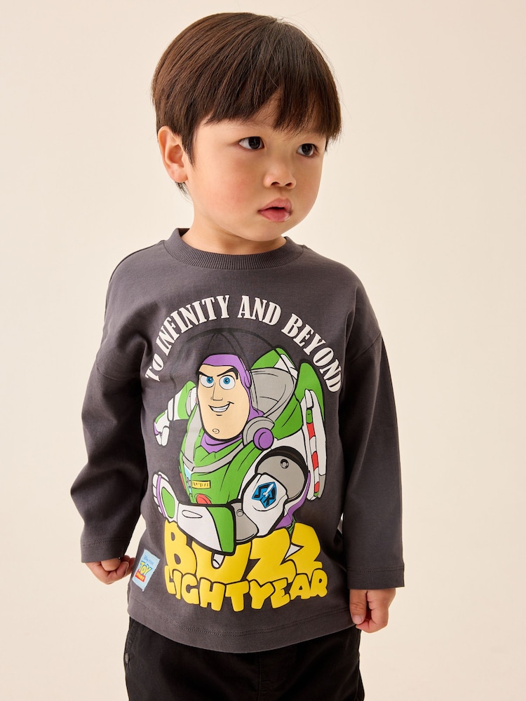 Charcoal Grey Buzz Lightyear Toy Story Long Sleeve T-Shirt (3mths-8yrs) - Image 1 of 8