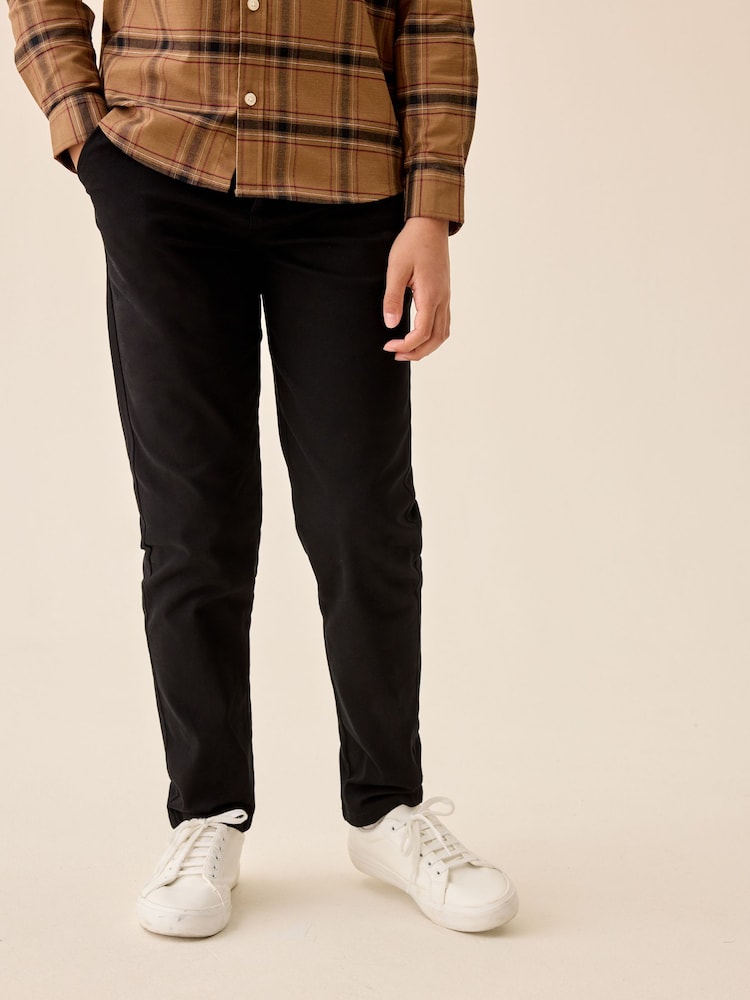 Black Regular Fit Longer Length Regular Fit Stretch Chino Trousers (3-17yrs) - Image 1 of 4 Black Regular Fit Longer Length Regular Fit Stretch Chino Trousers (3-17yrs) - Image 1 of 4