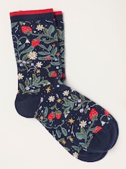 FatFace Navy Strawberry Socks - Image 1 of 2