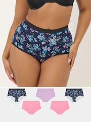 Yours Curve Blue Floral Butterfly Full Briefs 5 Pack - Image 1 of 8