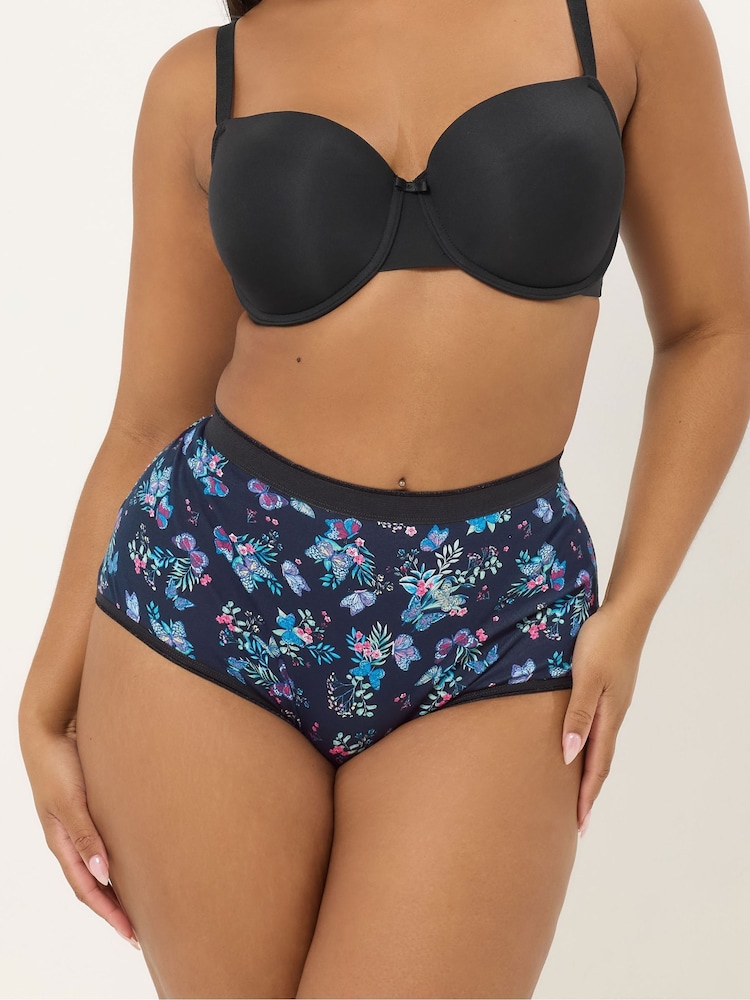 Yours Curve Blue Floral Butterfly Full Briefs 5 Pack - Image 2 of 8