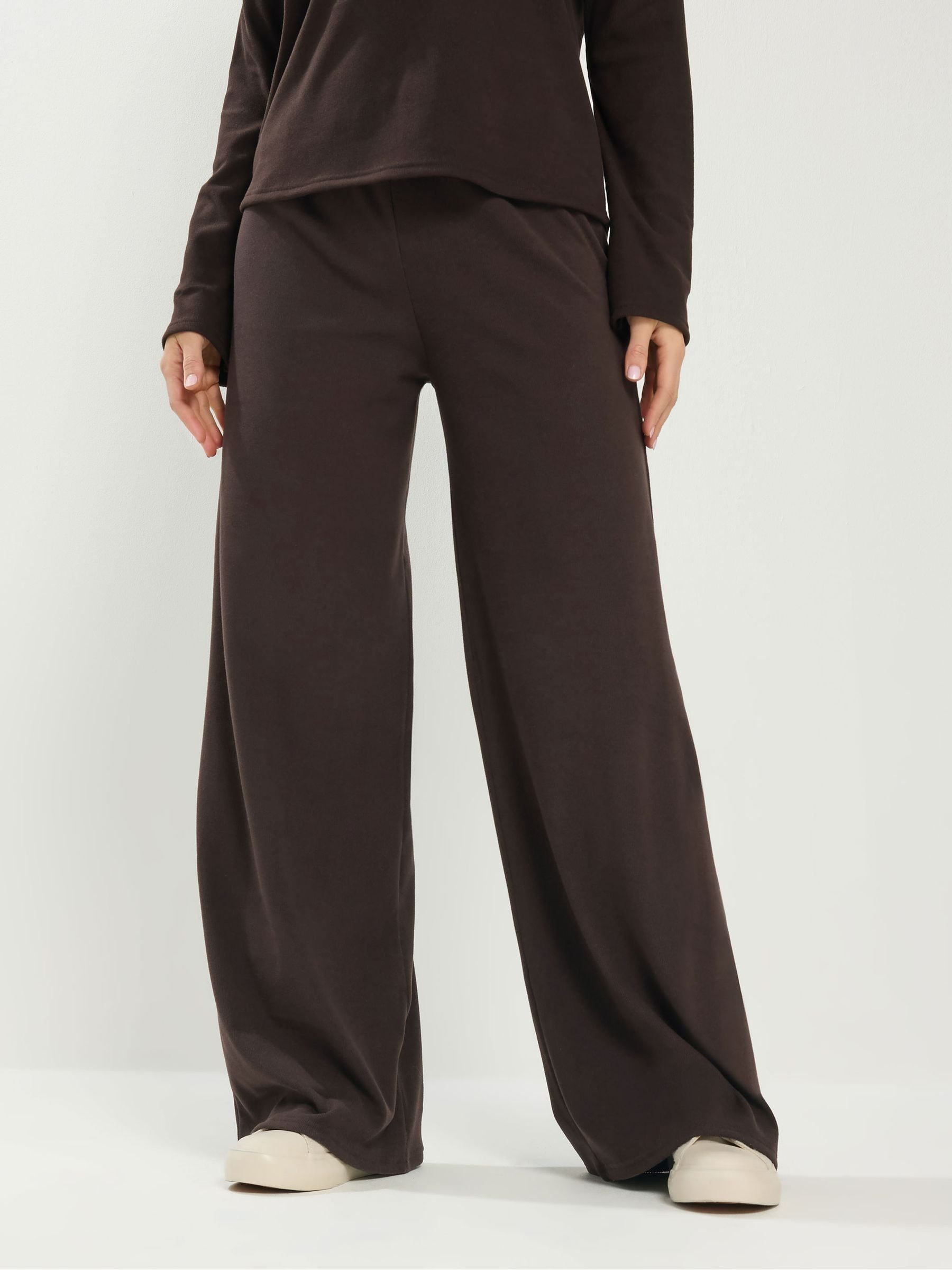 Buy Long Tall Sally Brown Brushed Ribbed Wide Leg Co-ord Trousers