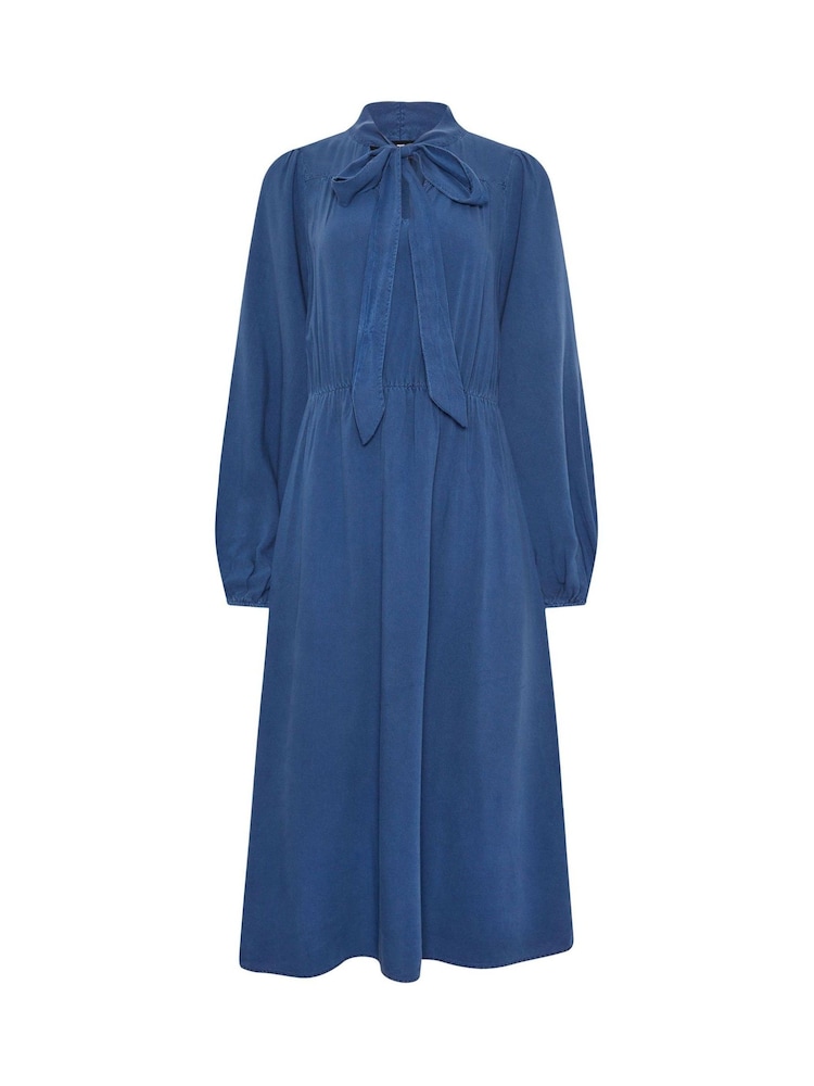 Long Tall Sally Blue Tie Neck Acid Wash Midi Dress - Image 2 of 2