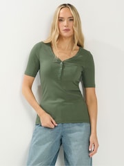 Long Tall Sally Green Short Sleeve Ribbed Henley T-Shirt - Image 1 of 5