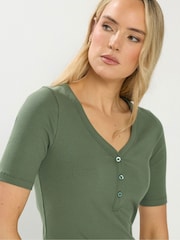 Long Tall Sally Green Short Sleeve Ribbed Henley T-Shirt - Image 4 of 5