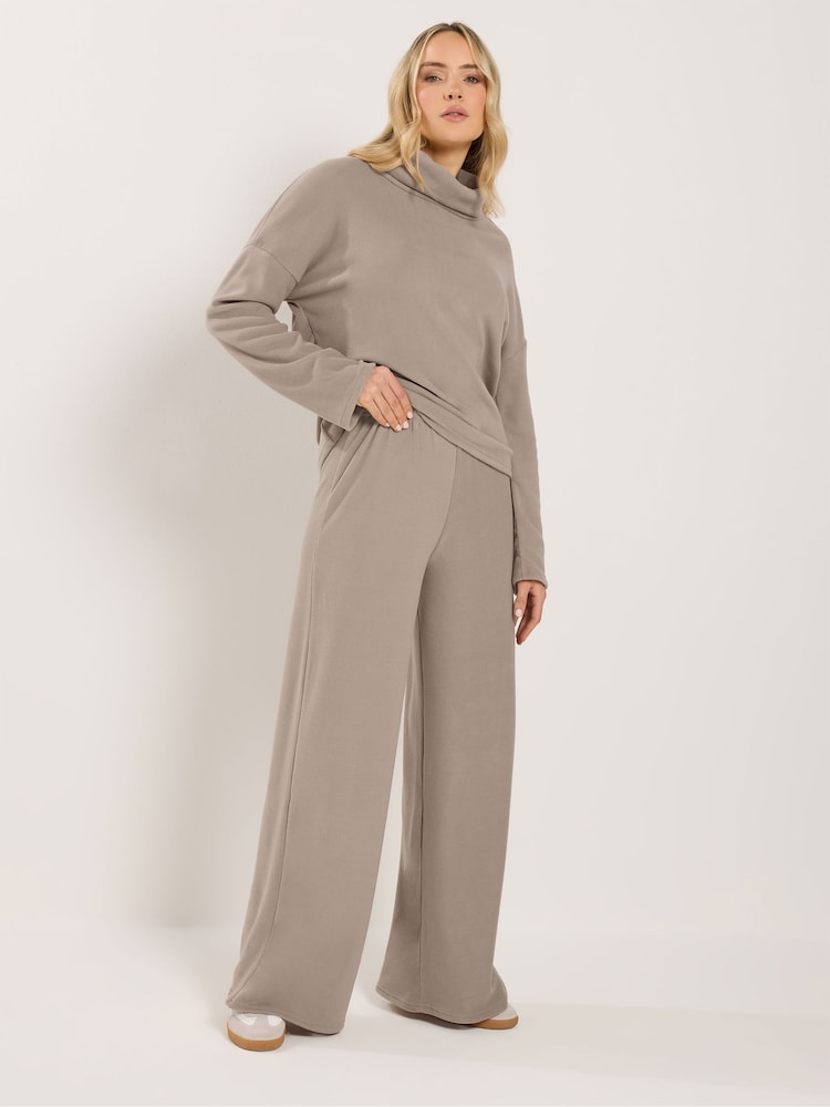Long Tall Sally Natural Brushed Ribbed Wide Leg Co-ord Trousers - Image 1 of 5
