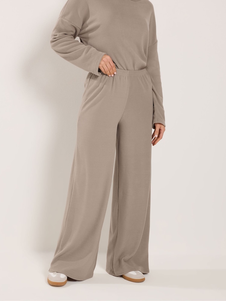 Long Tall Sally Natural Brushed Ribbed Wide Leg Co-ord Trousers - Image 2 of 5