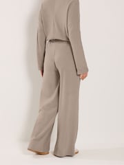Long Tall Sally Natural Brushed Ribbed Wide Leg Co-ord Trousers - Image 3 of 5