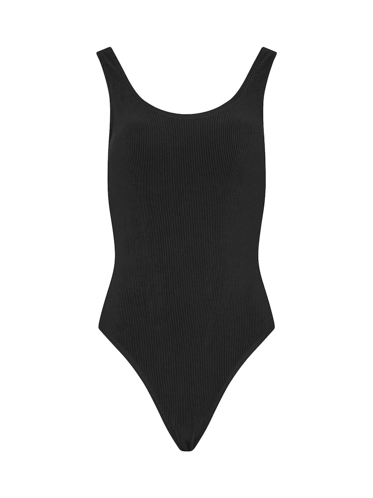 Long Tall Sally Black Textured Scoop Neck Swimsuit - Image 1 of 2 Long Tall Sally Black Textured Scoop Neck Swimsuit - Image 1 of 2