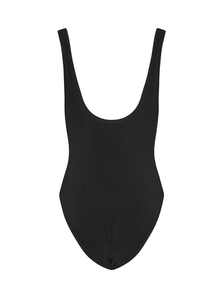 Long Tall Sally Black Textured Scoop Neck Swimsuit - Image 6 of 6