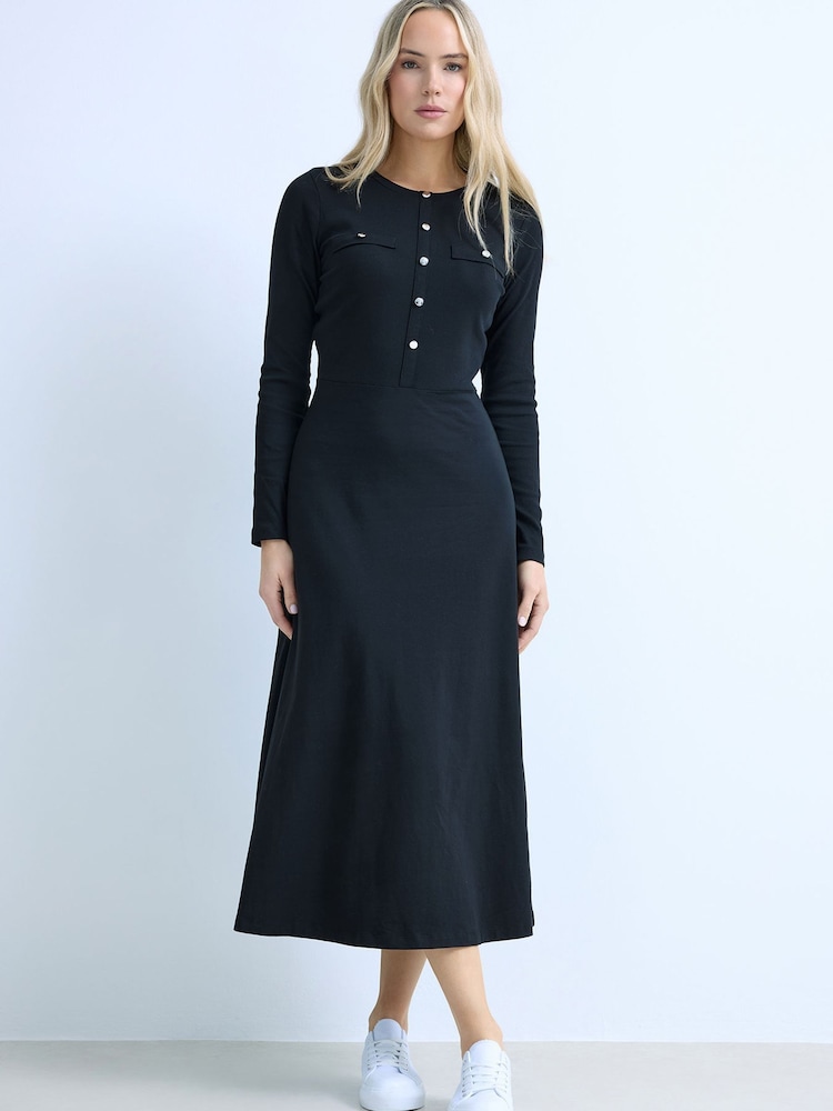 Long Tall Sally Black Button A-Line Midaxi Dress - Image 1 of 2