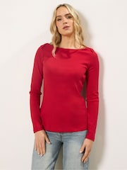 Long Tall Sally Red Ribbed Slash Neck T-Shirt - Image 1 of 5