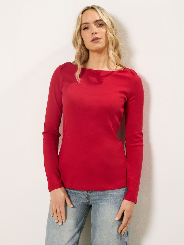 Long Tall Sally Red Ribbed Slash Neck T-Shirt - Image 1 of 5