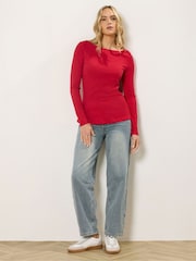Long Tall Sally Red Ribbed Slash Neck T-Shirt - Image 2 of 5