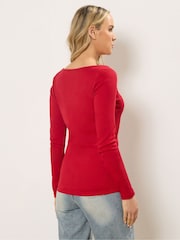 Long Tall Sally Red Ribbed Slash Neck T-Shirt - Image 3 of 5