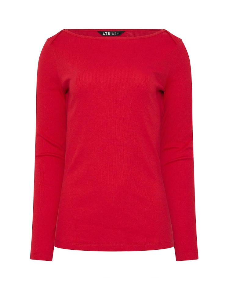 Long Tall Sally Red Ribbed Slash Neck T-Shirt - Image 5 of 5