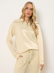 Long Tall Sally Natural Zip Neck Collar Sweat Top - Image 1 of 5