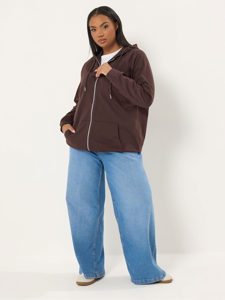 Yours Curve Brown Zip Thru Hoodie - Image 2 of 5 Yours Curve Brown Zip Thru Hoodie - Image 2 of 5