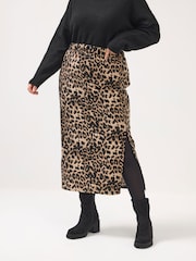 Yours Curve Brown Split Detail Skirt - Image 1 of 6