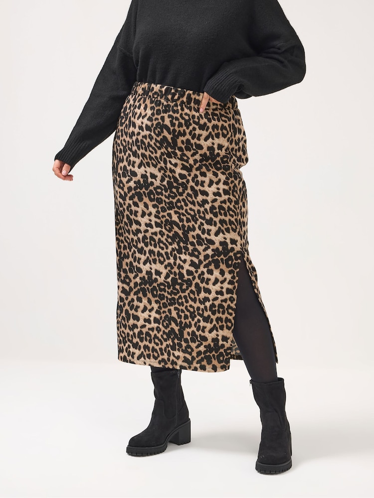 Yours Curve Brown Split Detail Skirt - Image 1 of 6 Yours Curve Brown Split Detail Skirt - Image 1 of 6