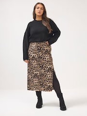 Yours Curve Brown Split Detail Skirt - Image 2 of 6
