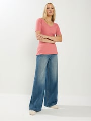 Long Tall Sally Pink Short Sleeve Ribbed Henley T-Shirt - Image 2 of 5