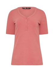 Long Tall Sally Pink Short Sleeve Ribbed Henley T-Shirt - Image 5 of 5