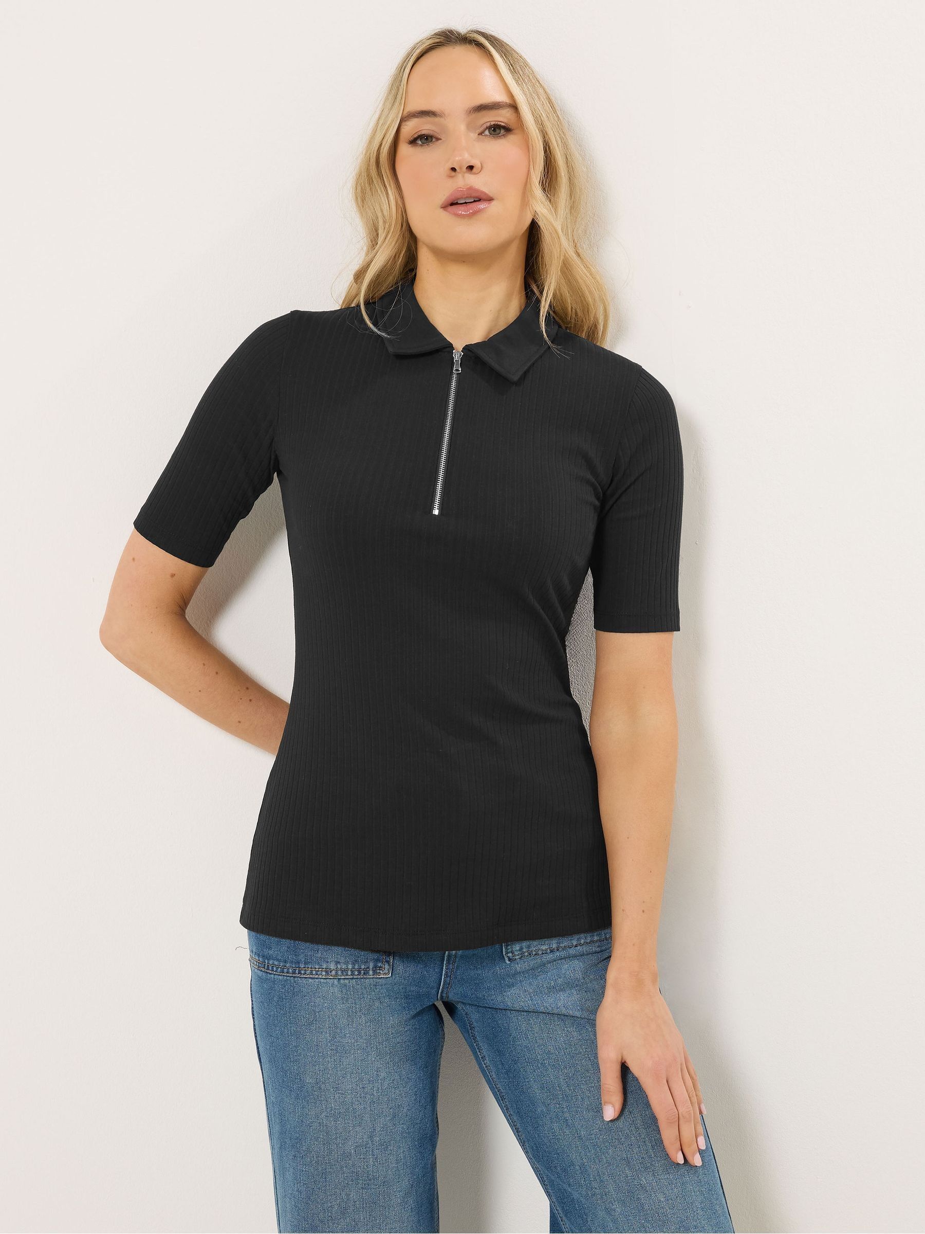 Buy Long Tall Sally Zip Neck Solid Ribbed T-Shirt з сайту Next Ukraine