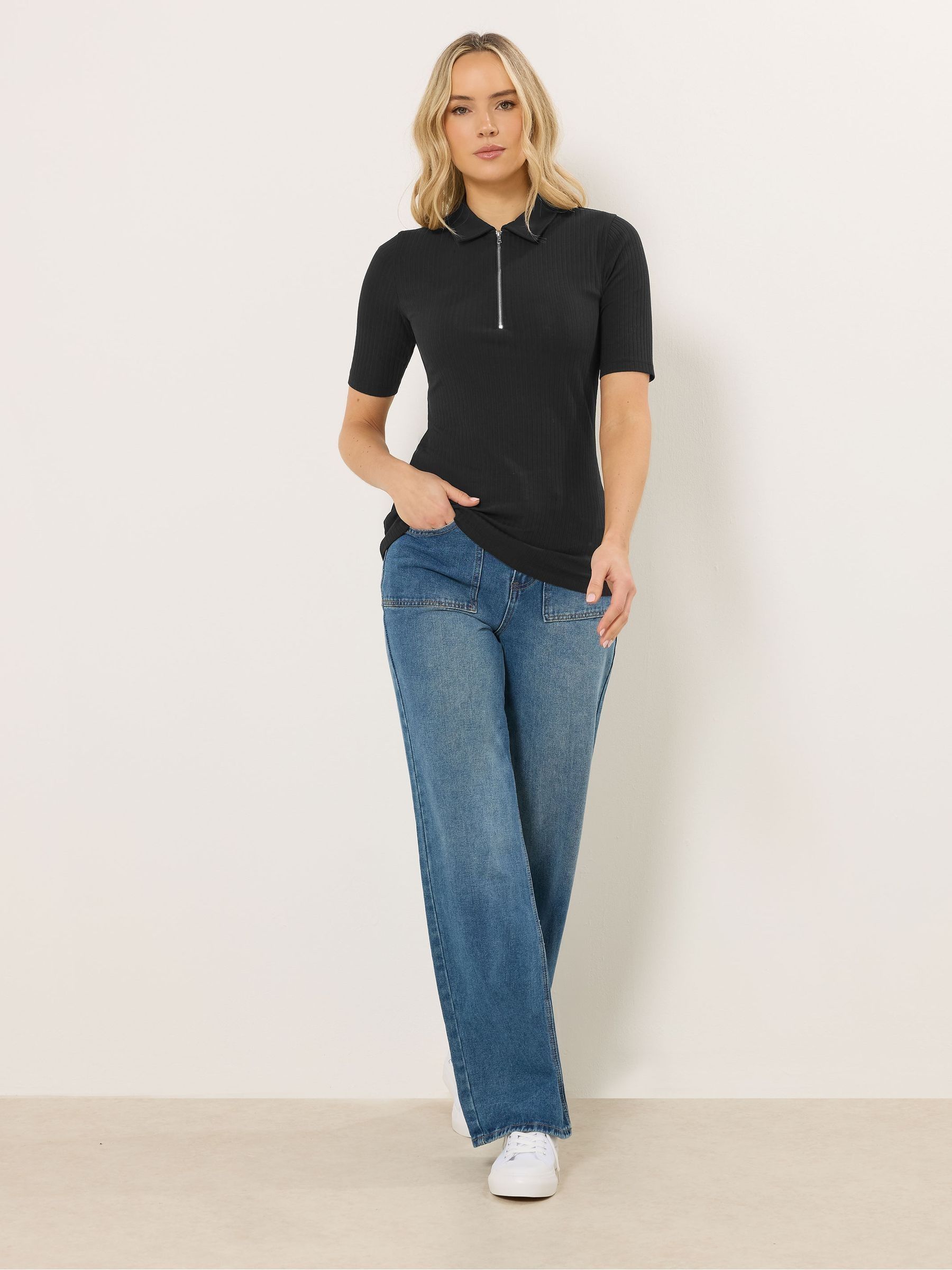 Buy Long Tall Sally Zip Neck Solid Ribbed T-Shirt з сайту Next Ukraine