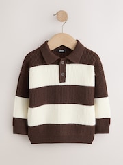 Castanho/Creme - Camisa polo de rugby listrada de malha (3meses a7anos) - Imagem 1 de 4