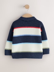 Blue/White Knitted Stripe Rugby Polo Shirt (3mths-7yrs) - Image 2 of 4