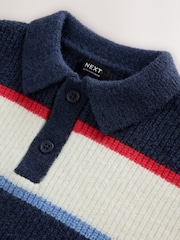 Blue/White Knitted Stripe Rugby Polo Shirt (3mths-7yrs) - Image 3 of 4