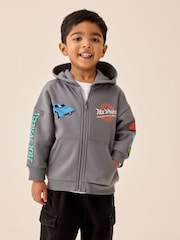 Charcoal Grey Hot Wheels Back Print Zip Through Hoodie (9mths-8yrs) - Image 1 of 6