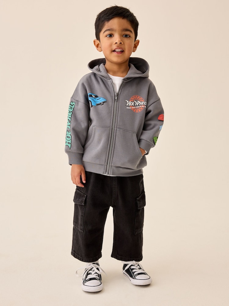 Charcoal Grey Hot Wheels Back Print Zip Through Hoodie (9mths-8yrs) - Image 2 of 6 Charcoal Grey Hot Wheels Back Print Zip Through Hoodie (9mths-8yrs) - Image 2 of 6