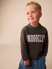 Chocolate Brown Brooklyn Knitted Crew Neck Jumper (3mths-7yrs) - Image 1 of 8