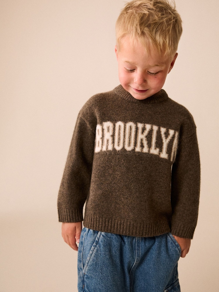 Chocolate Brown Brooklyn Knitted Crew Neck Jumper (3mths-7yrs) - Image 2 of 8 Chocolate Brown Brooklyn Knitted Crew Neck Jumper (3mths-7yrs) - Image 2 of 8