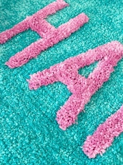Mooky Mats Turquoise/Pink Happy Slogan Bath Mat - Image 2 of 3