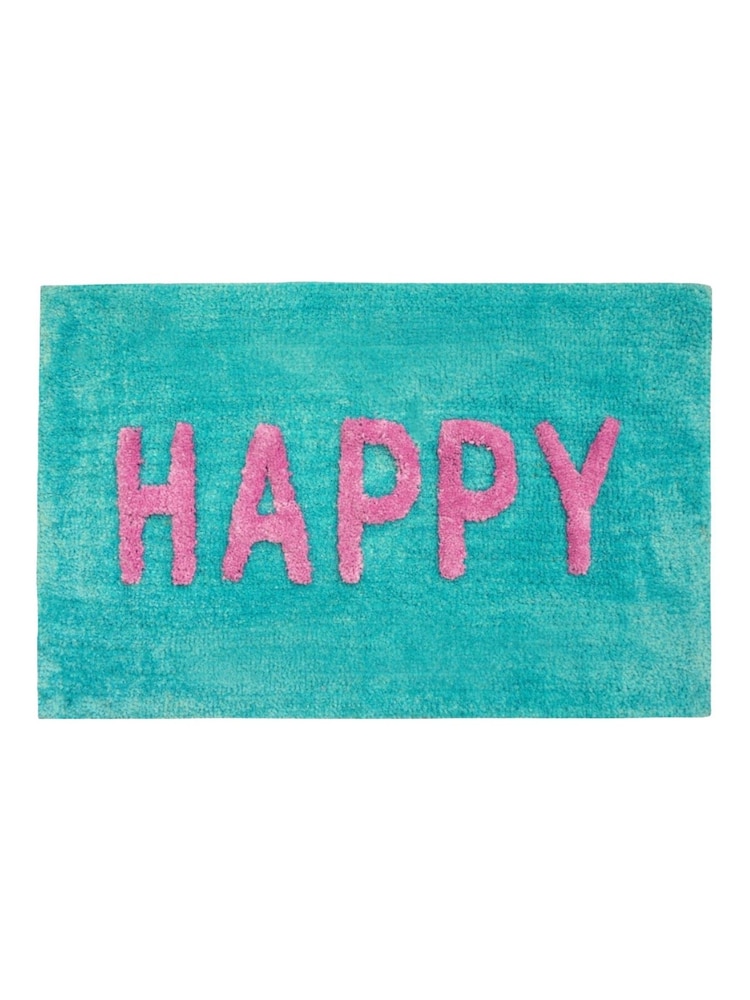 Mooky Mats Turquoise/Pink Happy Slogan Bath Mat - Image 3 of 3