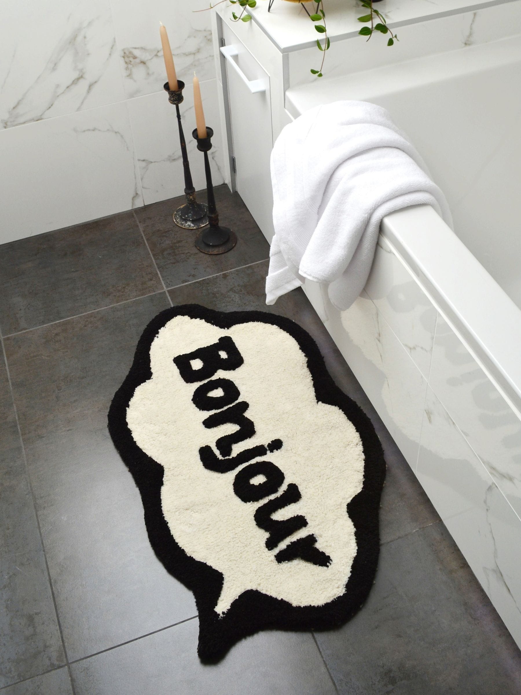 Mooky Mats Bath Mat 50 x 80cm Cream/Black Slogan Design - Image 4