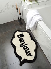 Mooky Mats Cream/Black Bonjour Slogan Bath Mat - Image 1 of 3