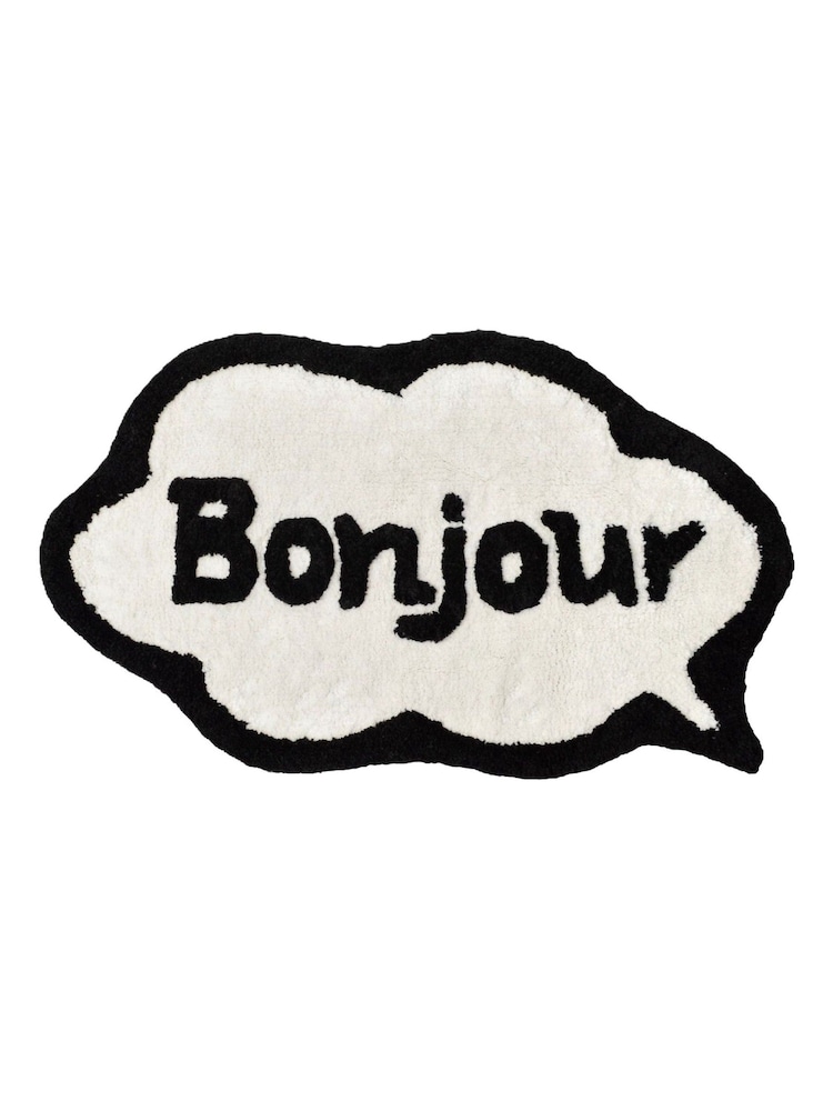 Mooky Mats Cream/Black Bonjour Slogan Bath Mat - Image 3 of 3