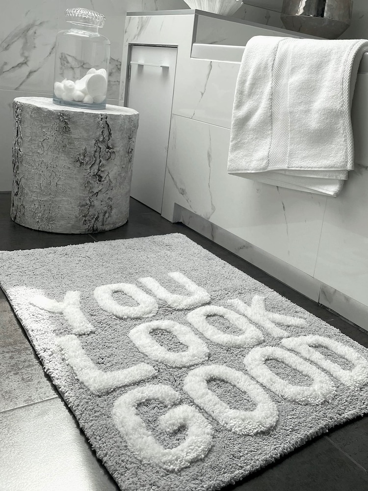 Mooky Mats Grey You Look Good Slogan Bath Mat - Image 1 of 3