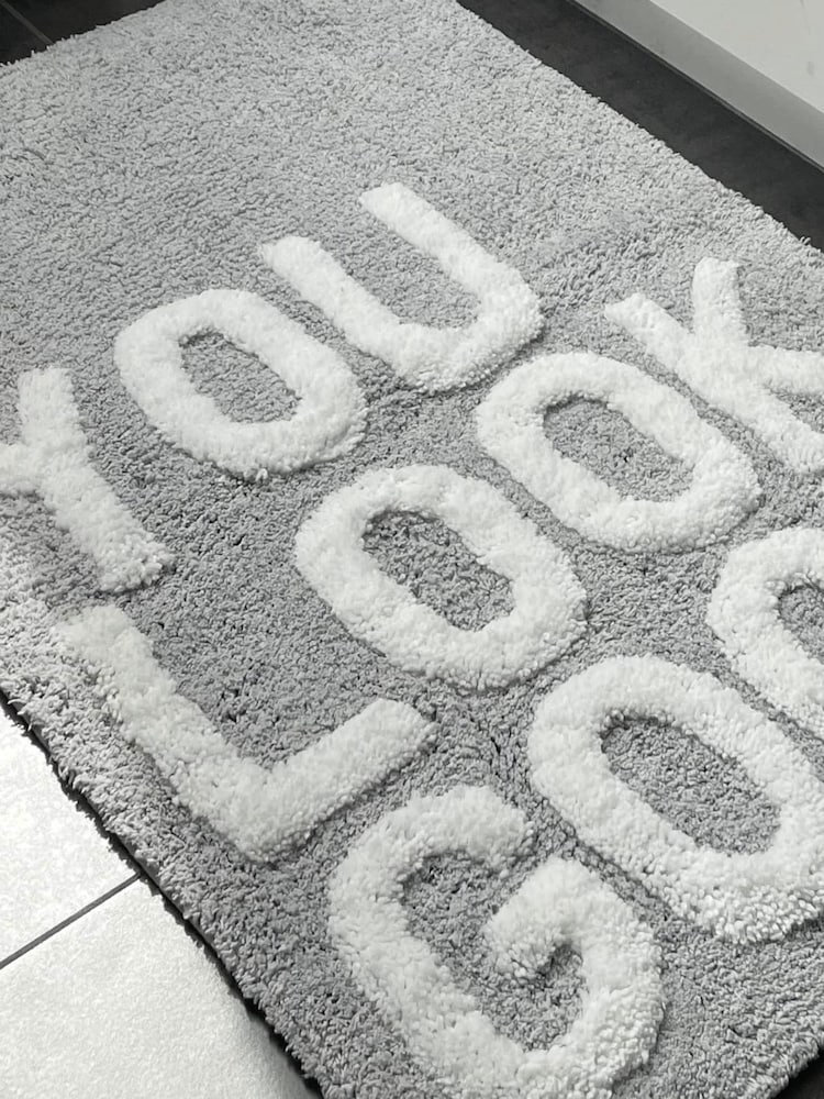 Mooky Mats Grey You Look Good Slogan Bath Mat - Image 2 of 3